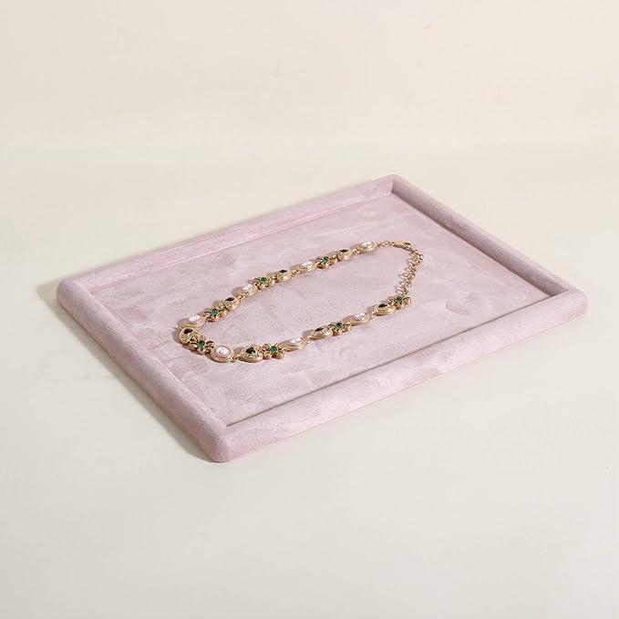 Rectangle Jewelry storage organizer plate, Velvet Jewerly display tray, Empty showcase tray for Necklace Bracelet Ring EarringãPink-Medium, 11.8 x 8.7 in ã