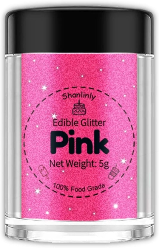 Shanlinly Pink Edible Glitter for Cakes Drinks - Food Grade 5g Shimmer Luster Glitter Dust Edible Glimmer Powders for Strawberries, Sprinkle on Sparkle, Chocolate, Cookie, Cupcake, Cocktail, Vegan