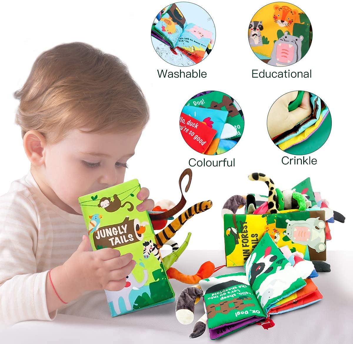 beiens Baby Books Toys, Touch and Feel Cloth Crinkle Soft Books, Toys for 0-3-6-12-18 Months Infant Newborn Baby Boy Girl Shower Gifts Set, Sensory Learning Stroller Toys (3PCS)