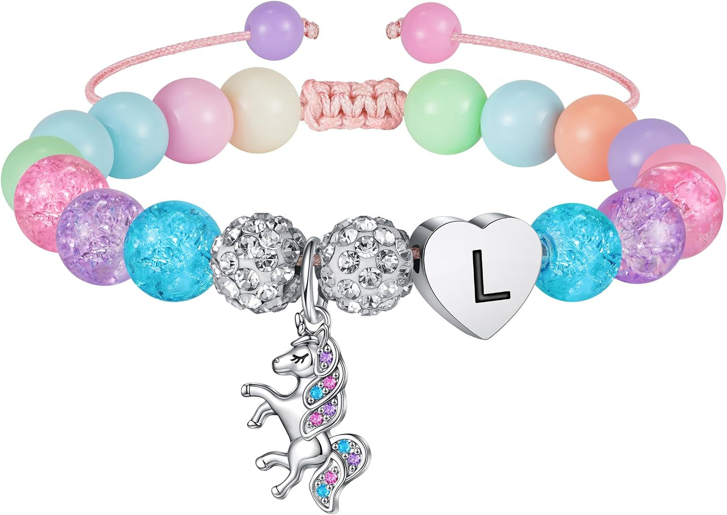 Hidepoo Graduation Gifts - Unicorn Bracelets for Girls, Adjustable Unicorn Bracelet Beaded Initial Bracelet Jewelry Birthday Graduation Gifts for Girls Kids Teen Girl