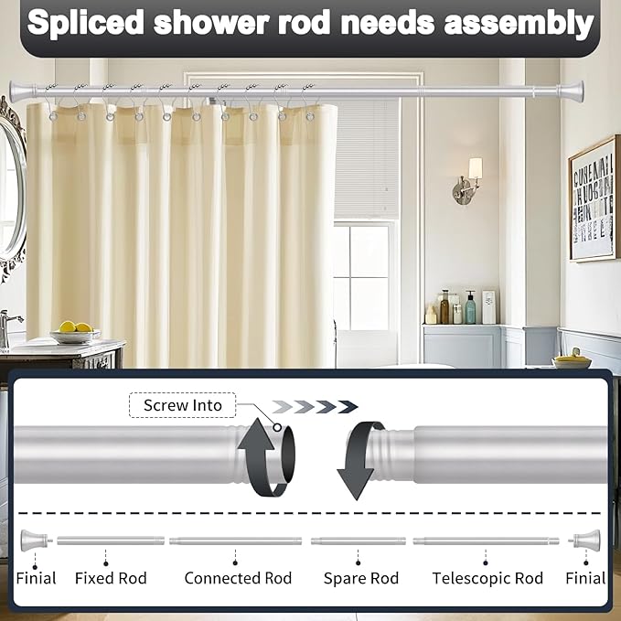 YNL Silver Shower Curtain Rod 36-68 Inch(3-5.67ft), No Slip No Drill Stainless Steel Spring Tension Curtain Rod, No Rust Shower Rod Adjustable For Bathroom closet