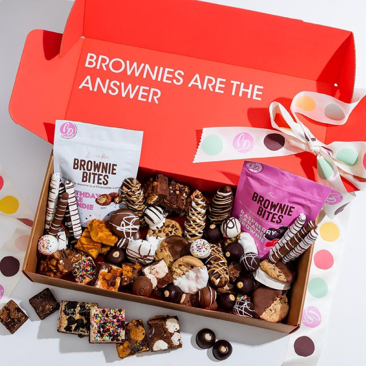 Brownie Points Brownie Sweet Finale: Brownies, Bruffles, Bags of Brownie Bites, Buckeyes, Cookies, Pretzels and more. Individually Wrapped, Gift Boxed and Bow, Fudge Chocolate, Gourmet Sweet Desserts