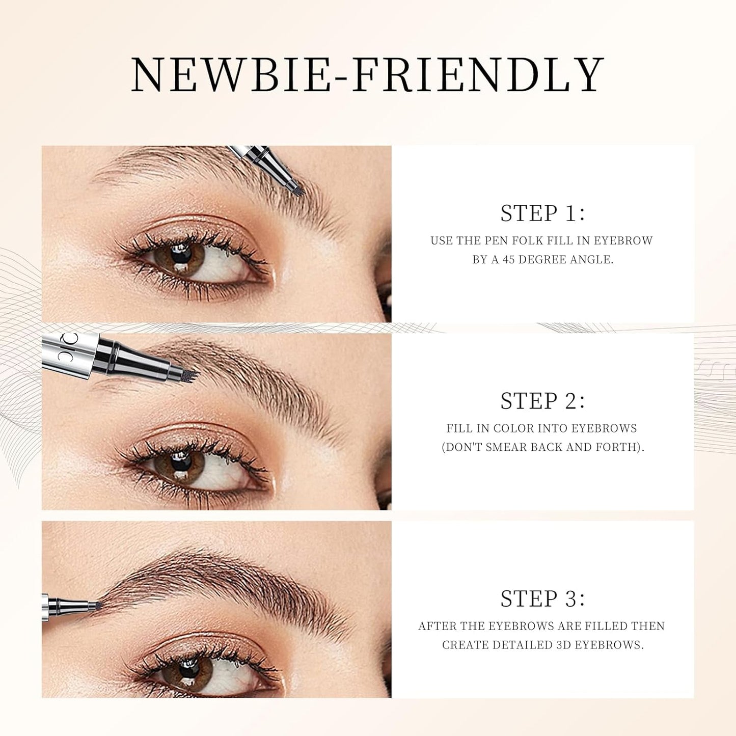 QIC Eyebrow 4 Tip Brow Pencil, Microblading Pen Waterproof Long-Lasting with Upgrade Micro-Fork Tip Applicator for Natural Brows (Light Brown-01)