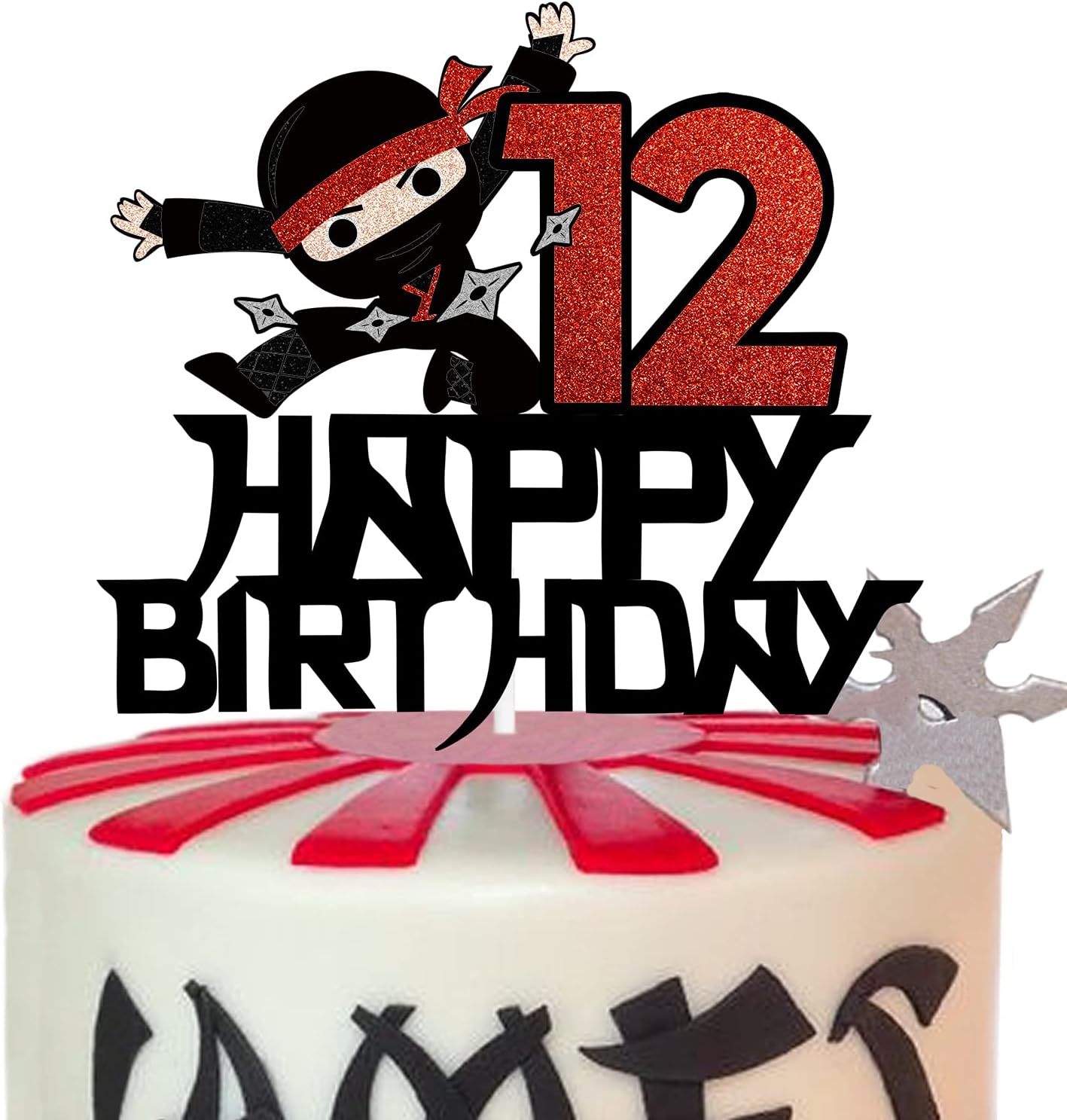 12th Happy Birthday Cake Topper Kung FU Ninja Themed Karate Boy Girl Glitter Party Cake Decorations