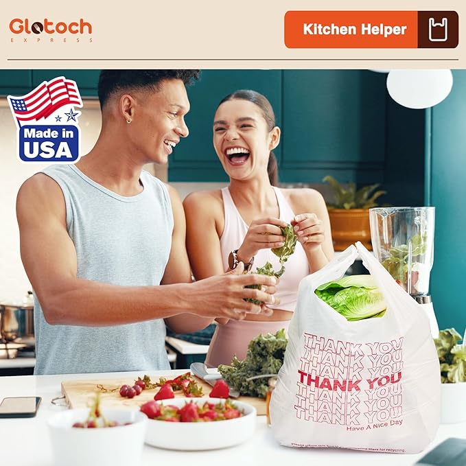 Glotoch 20000 Count (20K) Plastic Thank You Bags in Bulk for Small Business in Bulk, 11.5 x 6.5 x 21 White Grocery Bags with Handles for Restaurant, Retail, Grocery, Takeout, Stores, T-shirt Shopping
