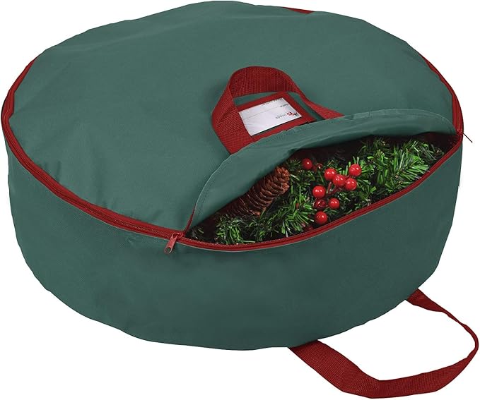 Primode Heavy Duty Christmas Wreath Storage Bag 24"- Garland Wreaths Container with Handles - Durable 600D Oxford Polyester Material Holiday Wreaths Storage Holder 24â (Green)