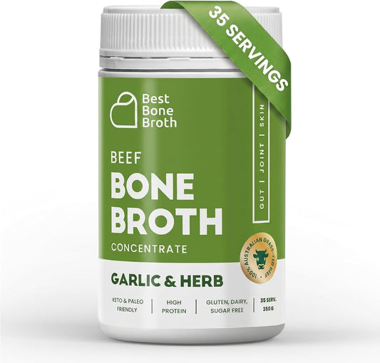 Grass-Fed Beef Bone Broth Concentrate with Garlic Herb | Help Improve Joints, Skin, & Gut | Liquid Collagen Amino Acids | Keto, High Protein, Gluten Free | 35 Servings / 2.25 Gallons | Australian Beef