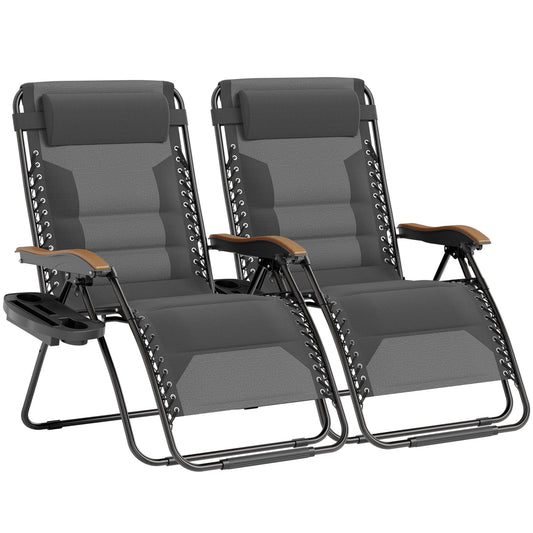PHI VILLA XXL Oversized Padded Zero Gravity Chair Set of 2, Foldable Patio Recliner, 30" Wide Seat Anti Gravity Lounger with Armrest and Cup Holder, Support 400 LBS (Light Gray)