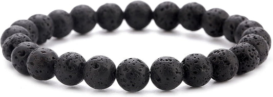 Men Women 8mm Natural Stone Lava Rock Diffuser Bracelet Elastic Yoga Agate Beads Bracelet Bangle
