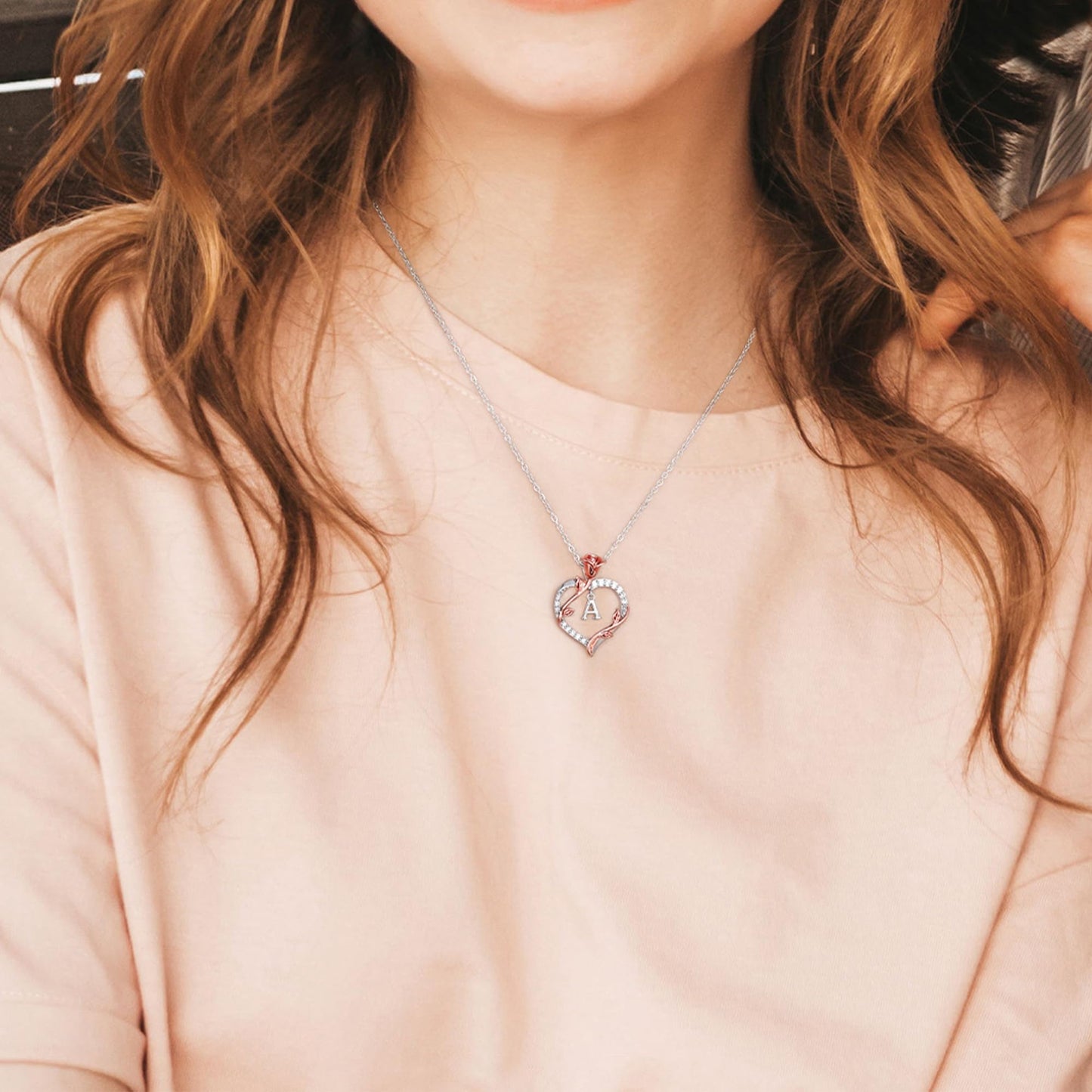 Iefil Gifts for Her Women - 925 Sterling Silver Rose Heart Initial K Letter Pendant Necklace Christmas Mothers Day Valentines Jewelry Gifts for Her Mom Wife Girlfriend Anniversary Birthday