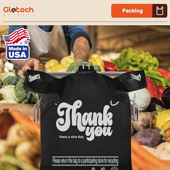 Glotoch 84000 (84K) Count Black Plastic Thank You T-shirt Bags (Pallet Package) in Bulk for Small Business, Grocery Shopping Bag with Handles for Restaurant, Retail, Togo, Takeout, Convenience Stores