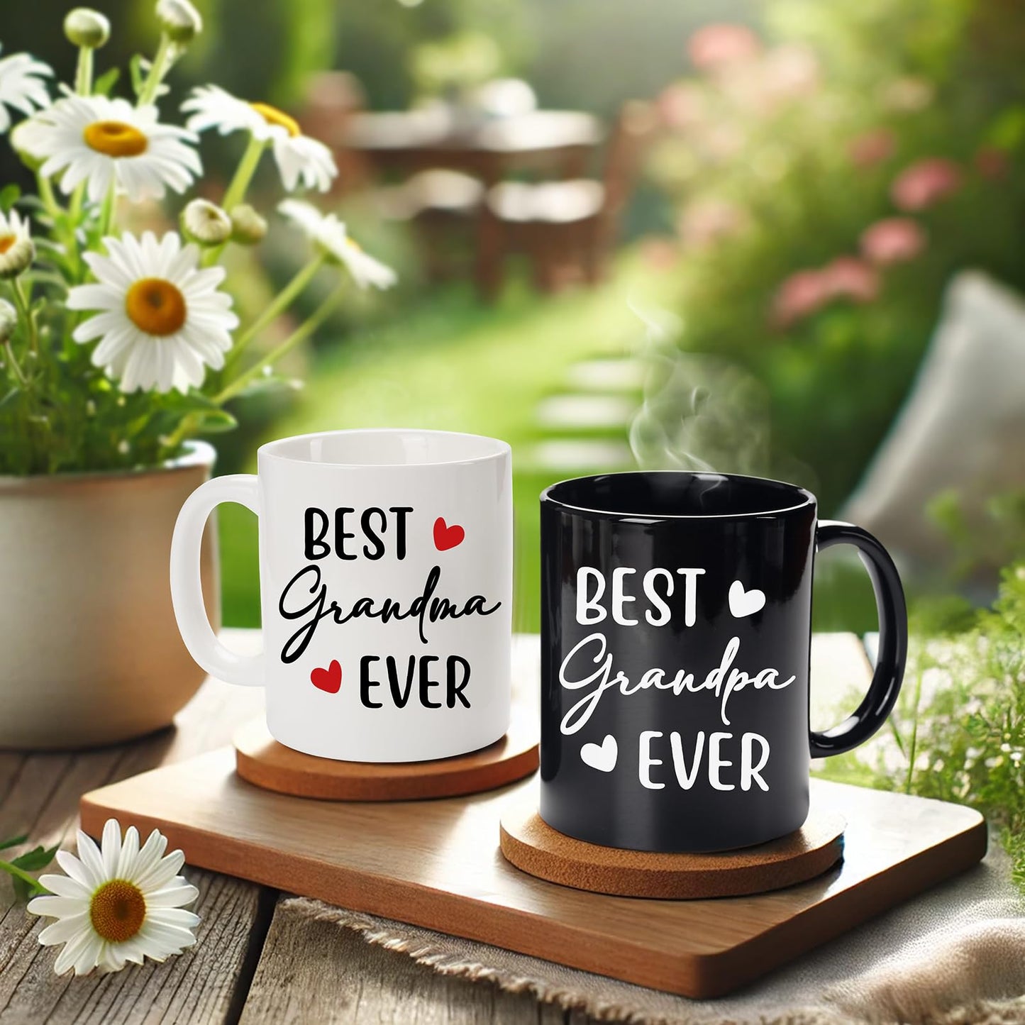 Breezy Valley Best Grandma and Grandpa Mugs - Grandparents Gifts from Grandkids, Anniversary Birthday Set, World's Best Coffee Mug
