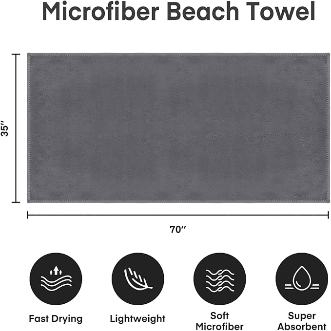 JML Extra Large Bath Towels, Microfiber Bath Sheet Towels for Body, 2 Pack 35" x 70", Oversized, Soft, Super Absorbent, Fast Drying, Perfect forSauna, Shower, Sport, Fitness, Yoga, Grey