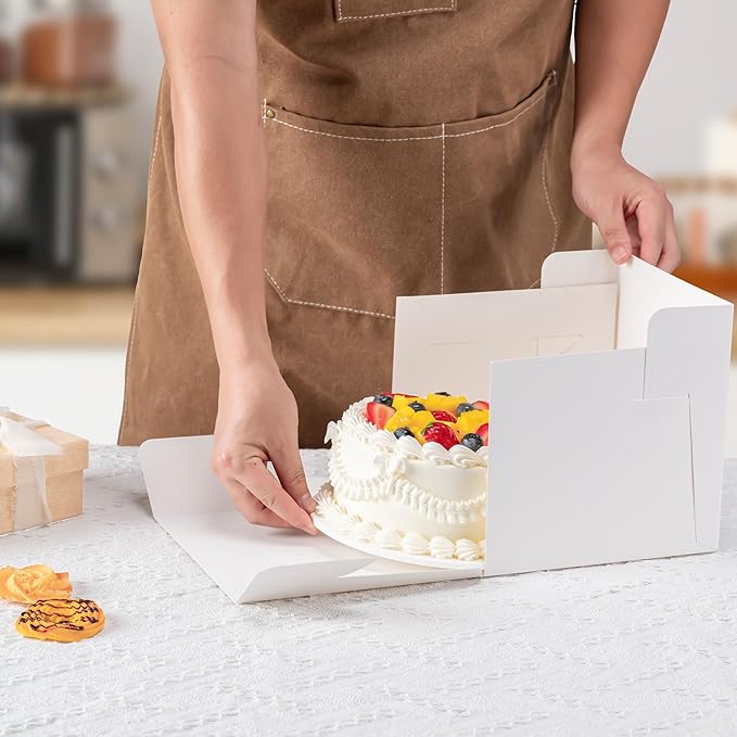 5 Pack Cake Boxes 12 Inch, 12x12x8 Inches Tall Cake Large Box, Disposable Cakes Transport Containers with Lids, Bakery Boxes with Large Window, for Cookies Pies Cupcakes Pastry-Wedding, Birthday,Party