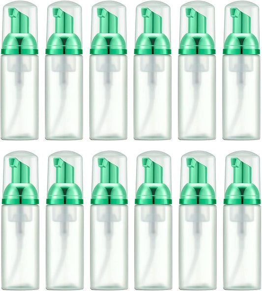 Lil Ray 2 Oz Empty Frosted Green Foam Pump Bottle, Travel Foamer Soap Dispenser for Lash Shampoo, Hand Soap, Foaming Cleaner(Green Pump, 12 PCS)