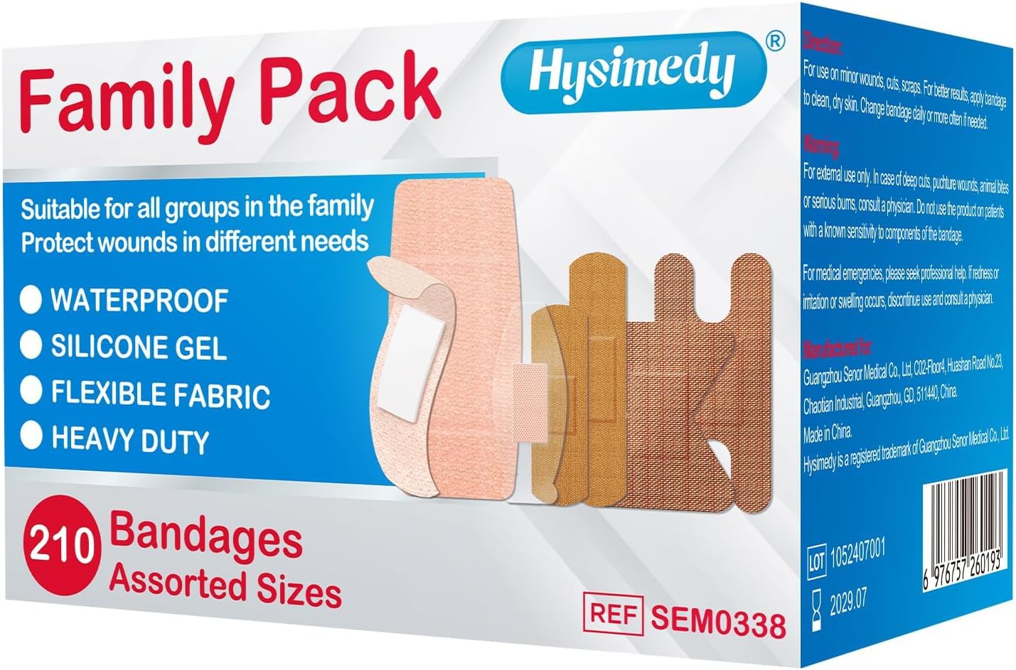 Hysimedy Adhesive Assorted Bandages Variety Pack 210 Counts Flexible Fabric Heavy Duty Waterproof Silicone Hypoallergenic Latex Free for Sensitive Skin Wounds Care Medical First Aid Kit Supplies