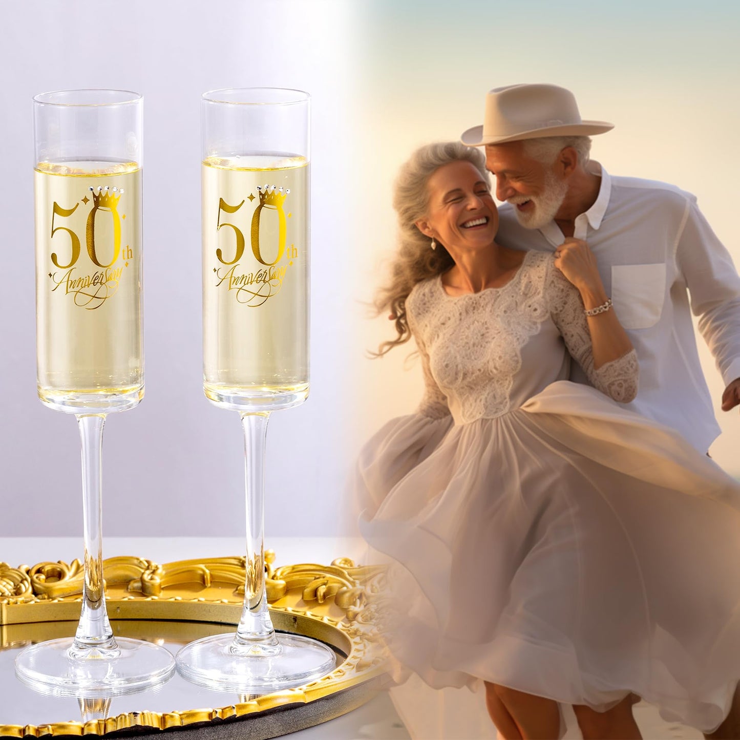 iooiluxry 50th Wedding Anniversary Champagne Flutes Gifts for 50th Anniversary Decorations, 50th Anniversary Wedding Gifts for Parents