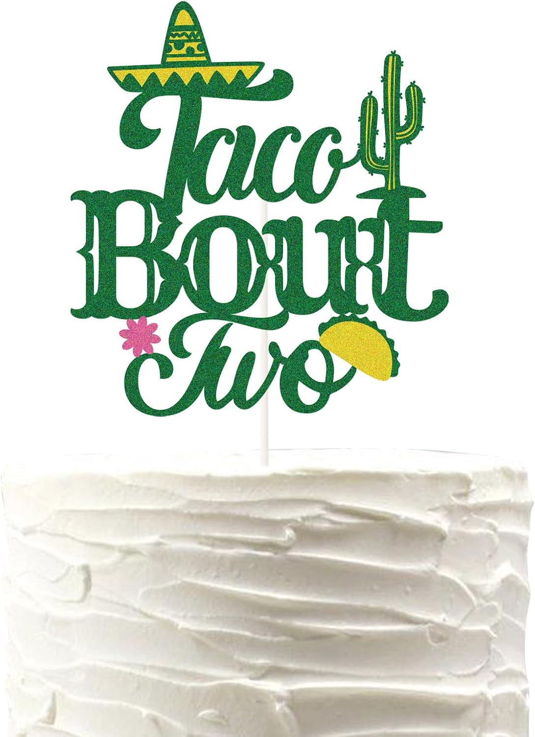 Taco Bout Two Cake Topper,Fiesta Theme 2nd Birthday Anniversary Cake Topper,Mexican 2nd Anniversay Party Decorations.