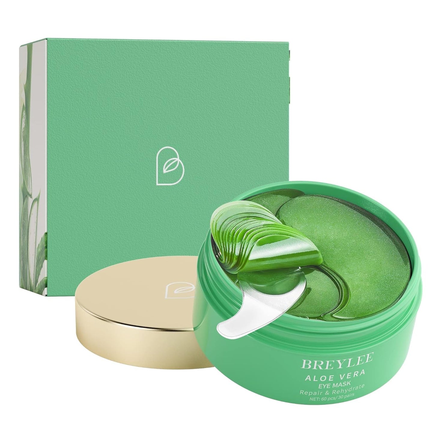 BREYLEE Aloe Vera Eye Masks 60 Pcs-eye Masks with Calming and Hydrating Ingredients, Improve and Firm eye Skin,Under Eye Patches,Eye Patches For Puffy Eyes,Multiple Plant Essences