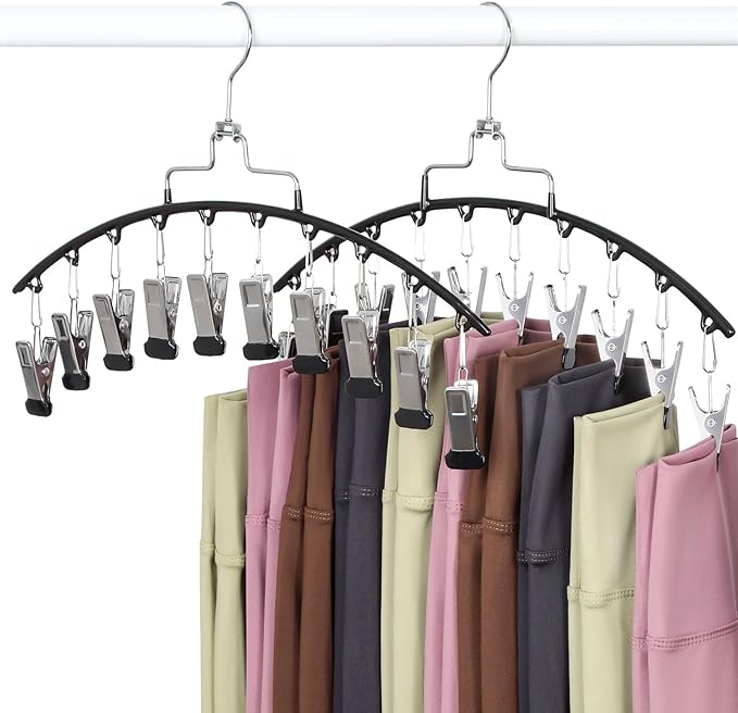 TOPIA HANGER 2 Pack Leggings Hanger for Closet, 20 Clips 360Â° Swivel Hook Legging Organizer Space Saving for Leggings Shorts Pants Skirt Jeans Bra Tank top Underwear for Closet CT80B