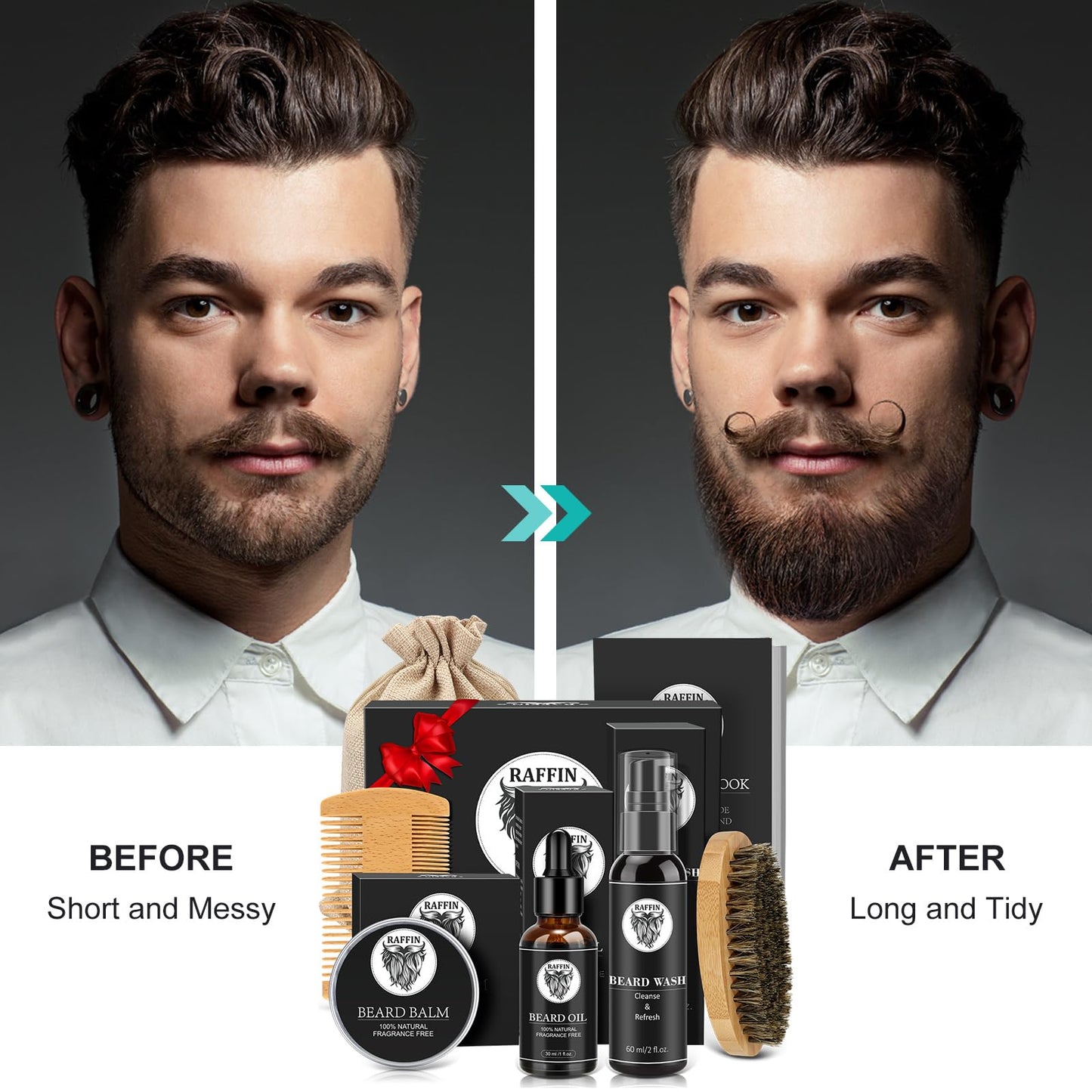 Mens Gifts - Beard Kit with Oil, Balm, Brush, Comb, Scissors, E-book, Outfits Men's Grooming Routine, Anniversary & Birthday Gifts for Men, Him, Husband, Boyfriend, Son, Male Friend, Brother, Dad