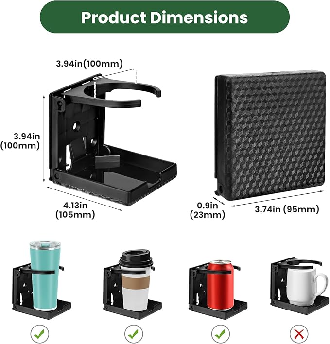 2pcs Adjustable Folding Cup Holder, Car Wall Mount Water Drink Coffee Bottle Holder with Screws, Fit Most Size Mugs Bottle, for Truck RV Van Boat Camper Caravan Marine (Diamond Pattern)