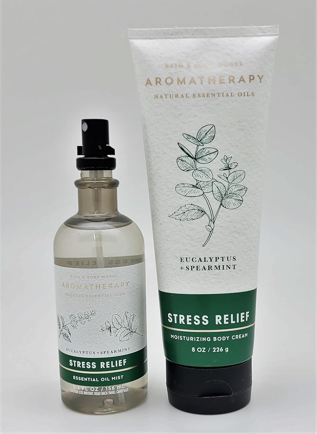 Bath & Body Works - Aromatherapy - Eucalyptus Spearmint â Stress Relief - 2 pc Bundle - Essential Oil Mist- 5.3 fl oz - & Body Cream - 8 oz