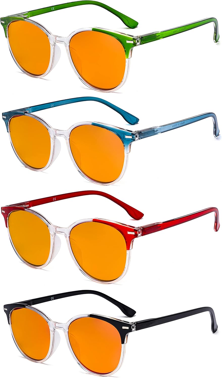 Eyekepper 4-pack Round Reading Glasses Blue Light Blocking Women Orange Tinted +1.00