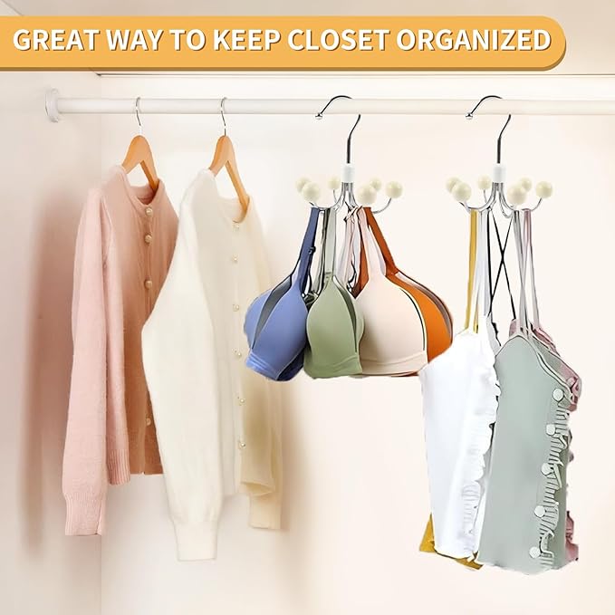 4 Pack Hoodie Hanger for Organizer 360° Swivel Closet Hooks for Belt, Space-Saving Hanger Bra Storage, Accessorise Organizer for Tie, Hat, Tanktop, Scarf, Purse
