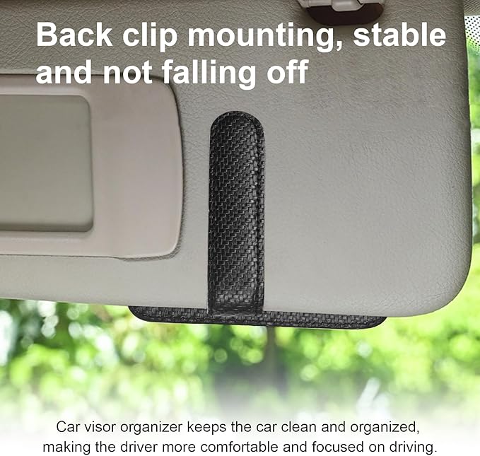 Augeny 2 PCS Car Sun Visor Organizer, Auto Visor Organizer and Storage, Registration and Document Holder, Vehicle Accessories for Sunglasses Document Card Pen Driver License (Carbon Fiber Black)