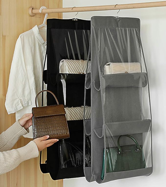 Handbag Storage Hanging Purse Organizer Bedroom Organization Dust-Proof Holder Bag for Wardrobe Closet (Black-2Pack)