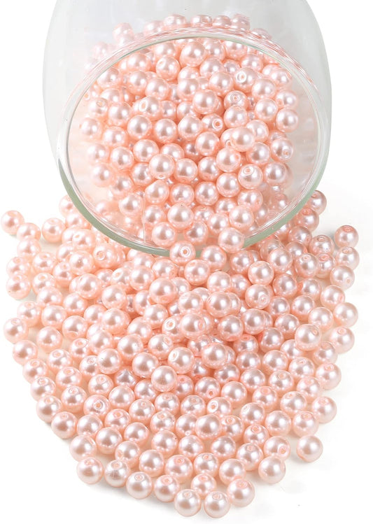 YouLuo 200Pcs Glass Pearl Beads Round Pearl Beads Czech Tiny Satin Luster Filler Spacer Loose Beading for Jewelry Making Crafts Bracelet Necklaces Earrings (Light Rose Pink, 4mm)