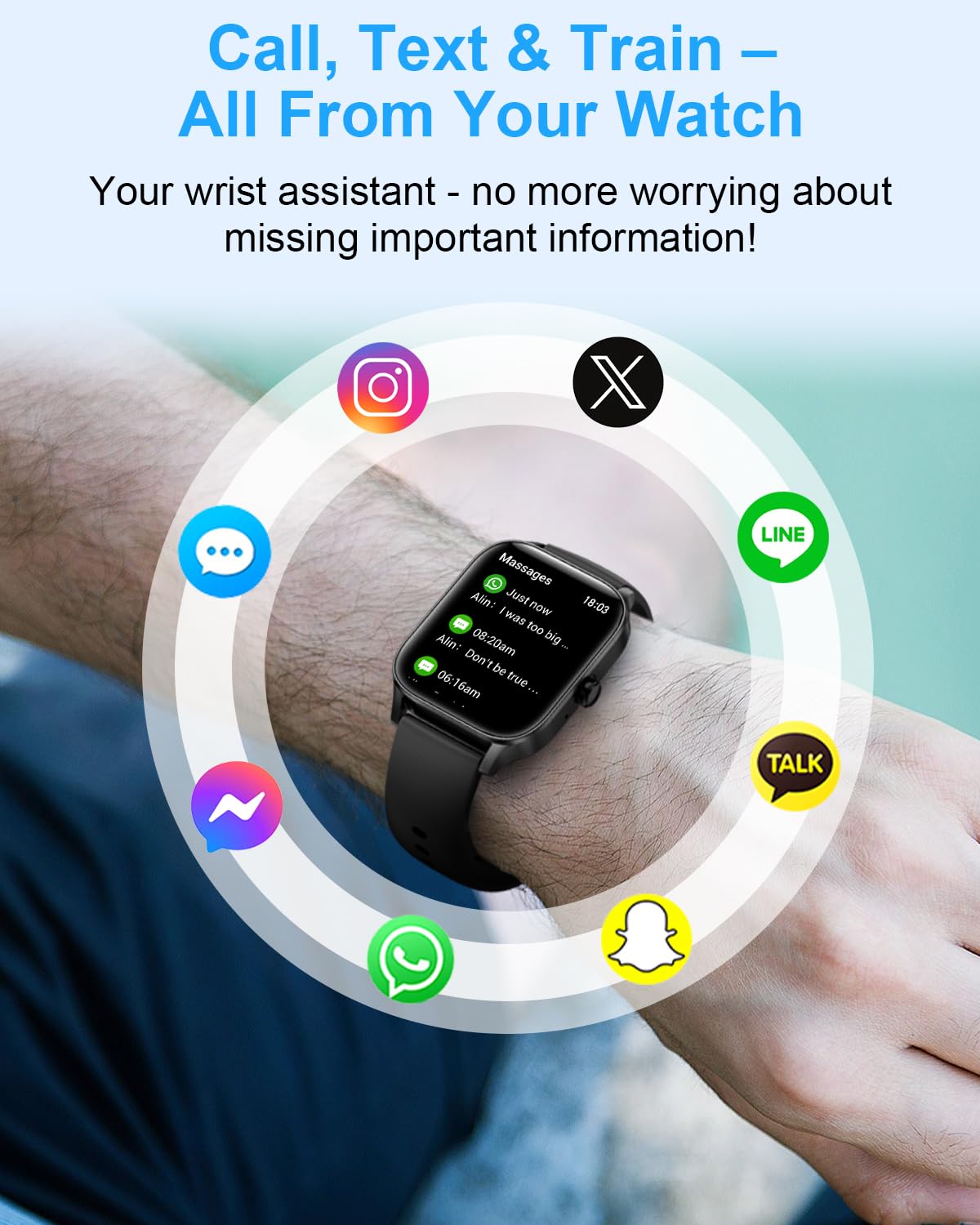Smart Watch for Men Women, 1.85"HD Fitness Tracker (Answer/Make Call/Messages),130+ Sport Modes with 24/7 Heart Rate/Sleep Monitor/Pedometer, IP68 Waterproof, Smartwatche for Android&iOS (Black)