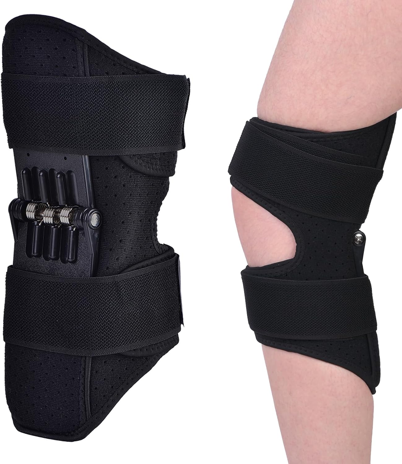 Spring-driven knee support，Knee Brace,Enhances joint assistance during stair climbing, squats, and daily activities - Ergonomic patella support with adjustable straps (Black)