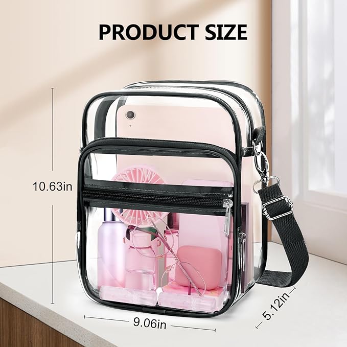 Blvornl Clear Crossbody Bag with Adjustable Shoulder Strap, Stadium Approved PVC Purse Bag, Messenger Bag