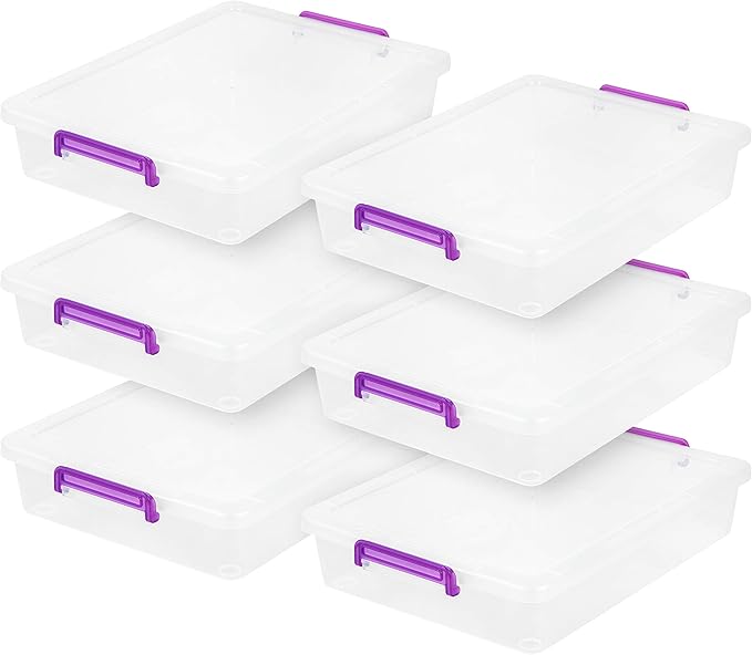 IRIS USA 6 Qt. Plastic Craft Storage Container Bins with Lids, 6 Pack, Small Art & Office Supply Organizer Tote, Sensory Bins & Boxes for Home & University, Stackable, Secure Latch Buckles, Clear