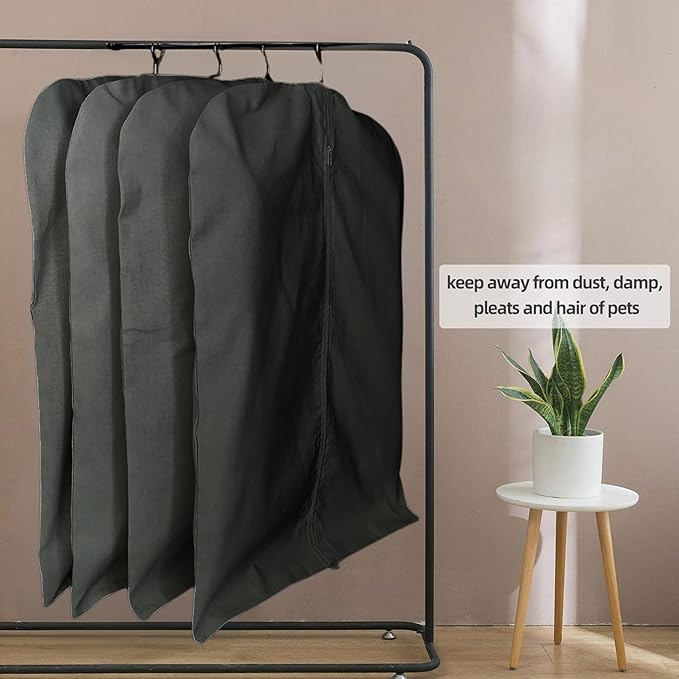 Garment Bag for Hanging Clothes – Organic Cotton Suit & Coat Cover with Zipper | Breathable Closet Organizer for Travel & Storage (Small (24"x35"), Black)