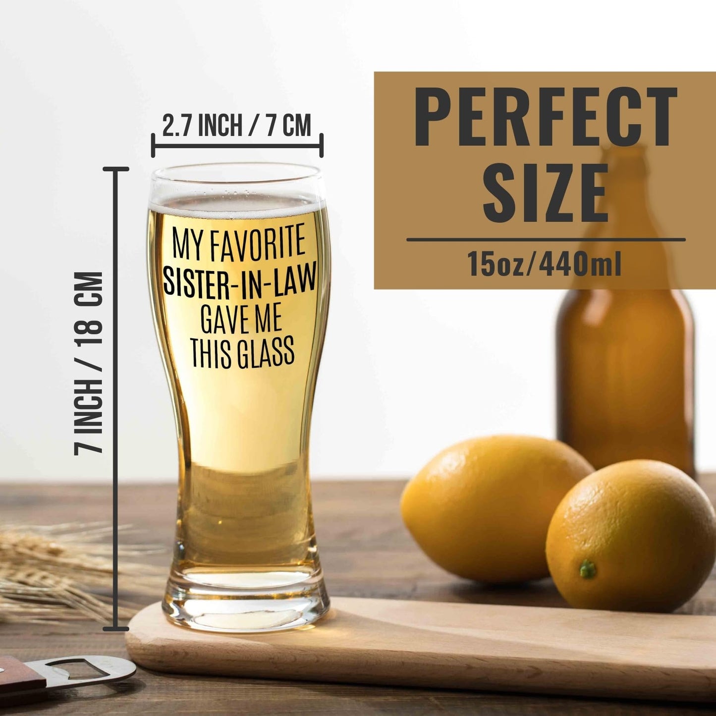 Onebttl Gifts for Brother in Law from Sister in Law, Beer Glass Funny Gift Idea for Christmas, Father's Day, Birthday, Box and Greeting Card Included