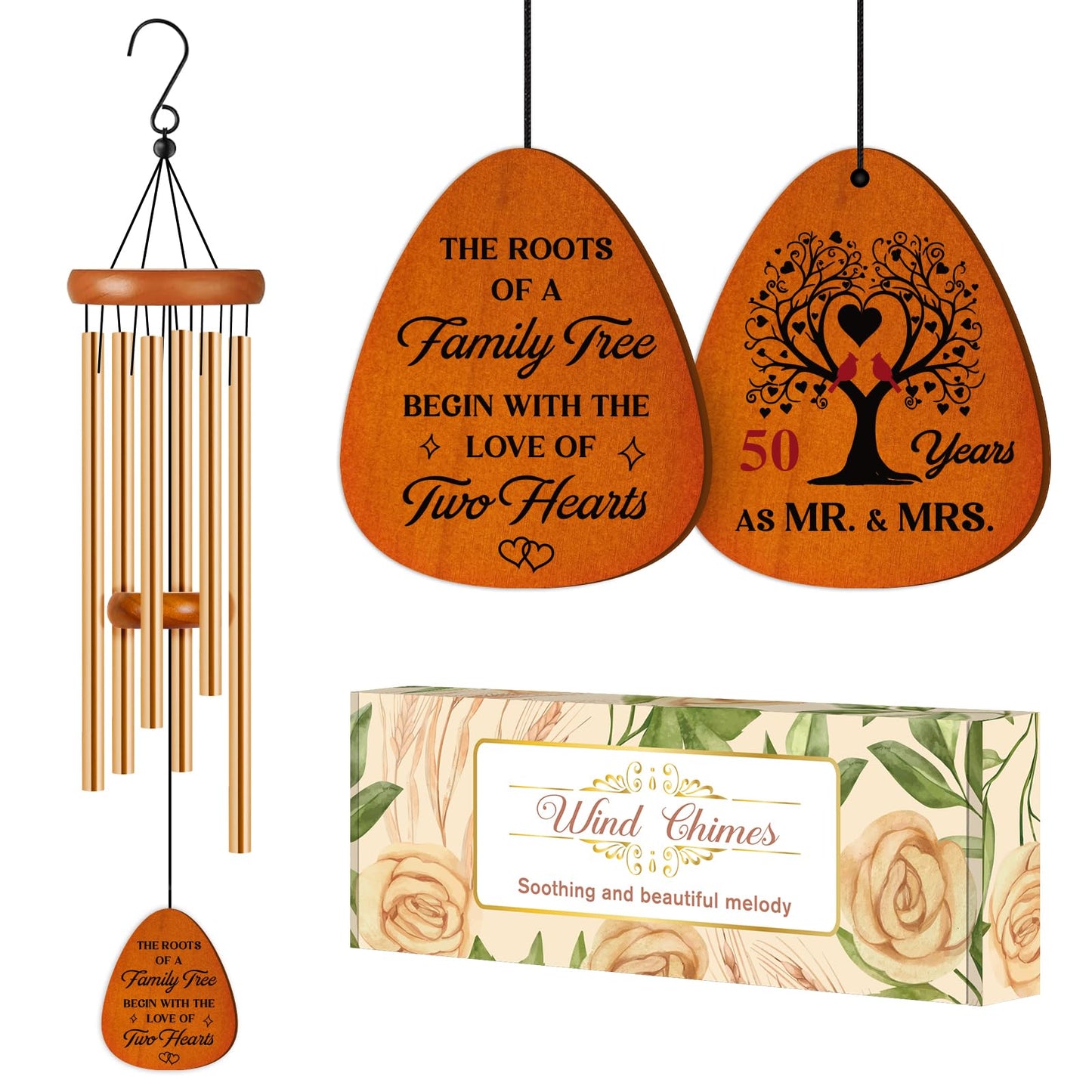 50th Anniverasry Wedding Gifts Wind Chimes, Anniversary Golden Gift for Couple, Wife, Husband, Romantic 50 Years Presents for Parents, Friends, Grandparents