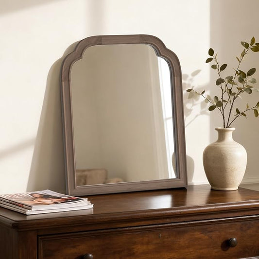 HOMECOOKIN Wood Bathroom Mirrors for Wall Mounted, 16" x 20" Rustic Wood Frame Wall Mirrors Decorative for Living Room or Bedroom Vanity Mirror (Walnut) B
