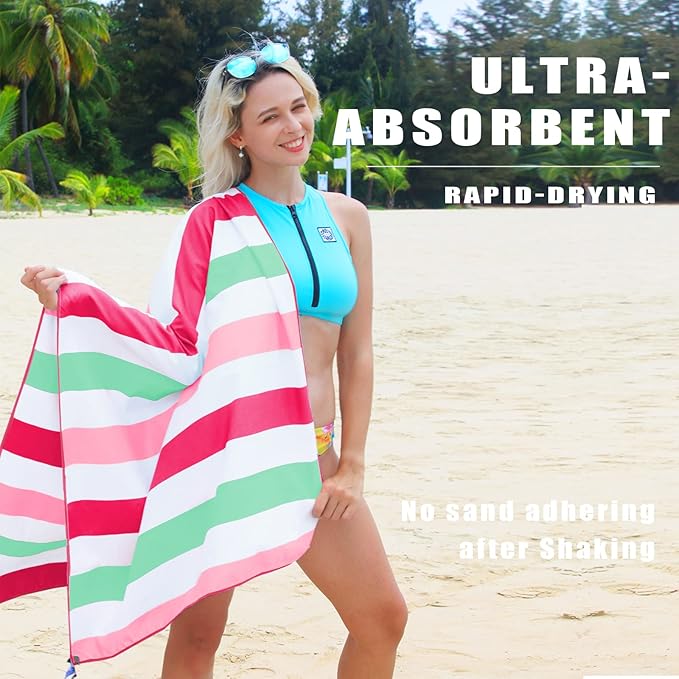 Exclusivo Mezcla Microfiber Quick Dry Beach Towel, Large Lightweight Sandfree Pool Towel for Swimming Camping Travel with Bag (Pink, 30x60 Inches)