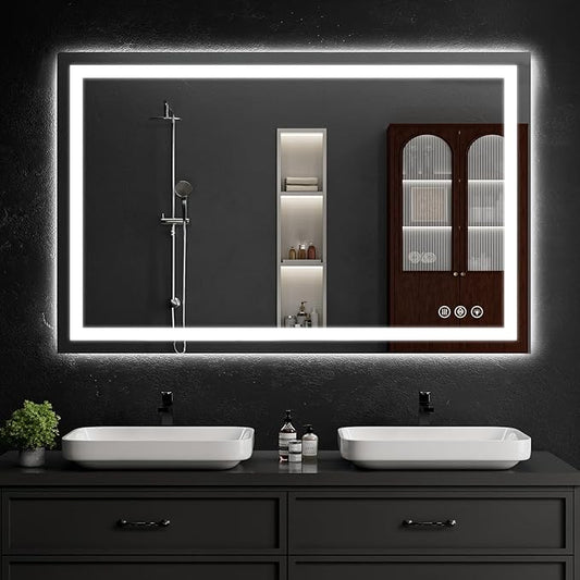 36"x55" LED Bathroom Mirror with Lights, Dimmableï¼Anti-Fogï¼Bathroom Vanity Mirror for Wall, Backlit + Front Lit, Memory Function, Shatter-Proofï¼Tempered Glass