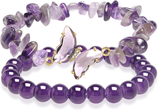 Artlunar Butterfly Bracelets Healing Bracelet Charm Jewelry Mom Gift with Beaded Bracelets Purple Bracelet for Women (Purple)