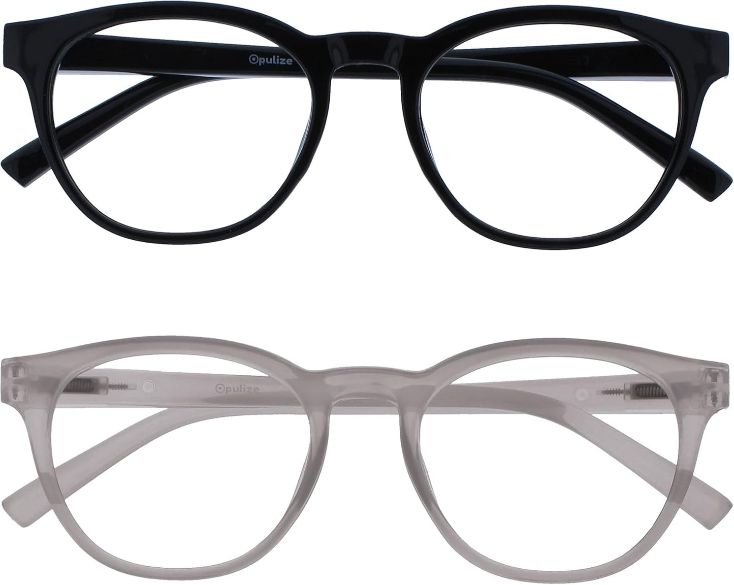 OPULIZE BLU Blue Light Blocking Reading Glasses for Women Men, Cool Round Frame with Anti-Glare Computer and Gaming Eyewear, UV and Eyestrain Protection, Black Ice +0.00 (Pack of 2)