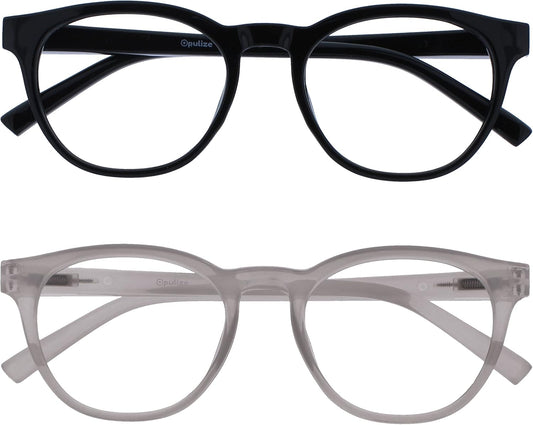 OPULIZE BLU Blue Light Blocking Reading Glasses for Women Men, Cool Round Frame with Anti-Glare Computer and Gaming Eyewear, UV and Eyestrain Protection, Black Ice +0.00 (Pack of 2)