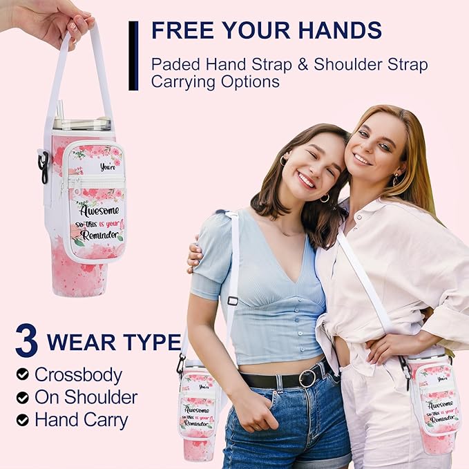 GOEWY Water Bottle Carrier Bag for Stanley 40/30 oz Tumbler with Phone Pocket Neoprene Water Bottle Holder with Shoulder & Handheld Strap Stanley Cup Accessories