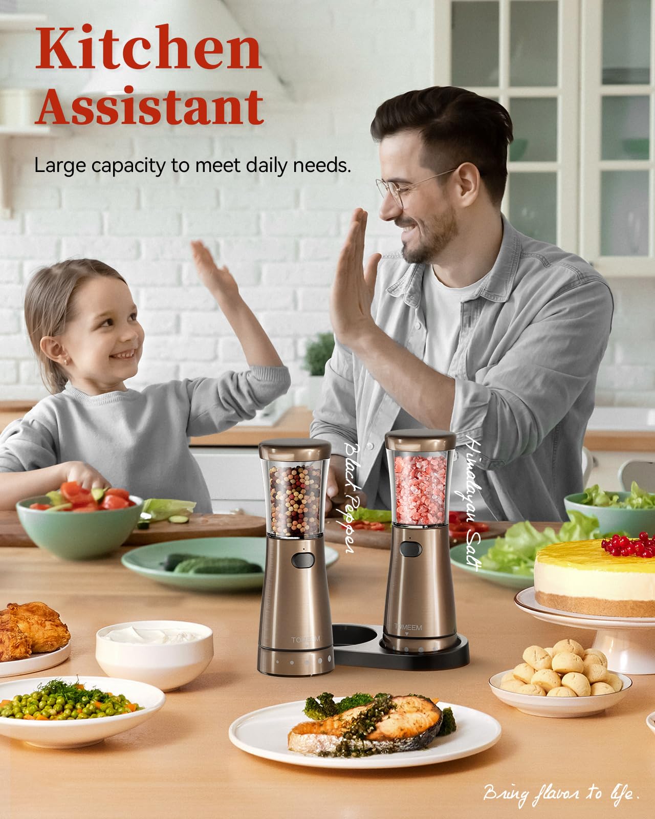 Electric Salt and Pepper Grinder Set with Storage Base, Stainless Steel Rechargeable Salt and Pepper Grinder Set with 4.5 oz Large Capacity, 1.8" Wide Mouth, Adjustable Coarseness, Ideal for Kitchen