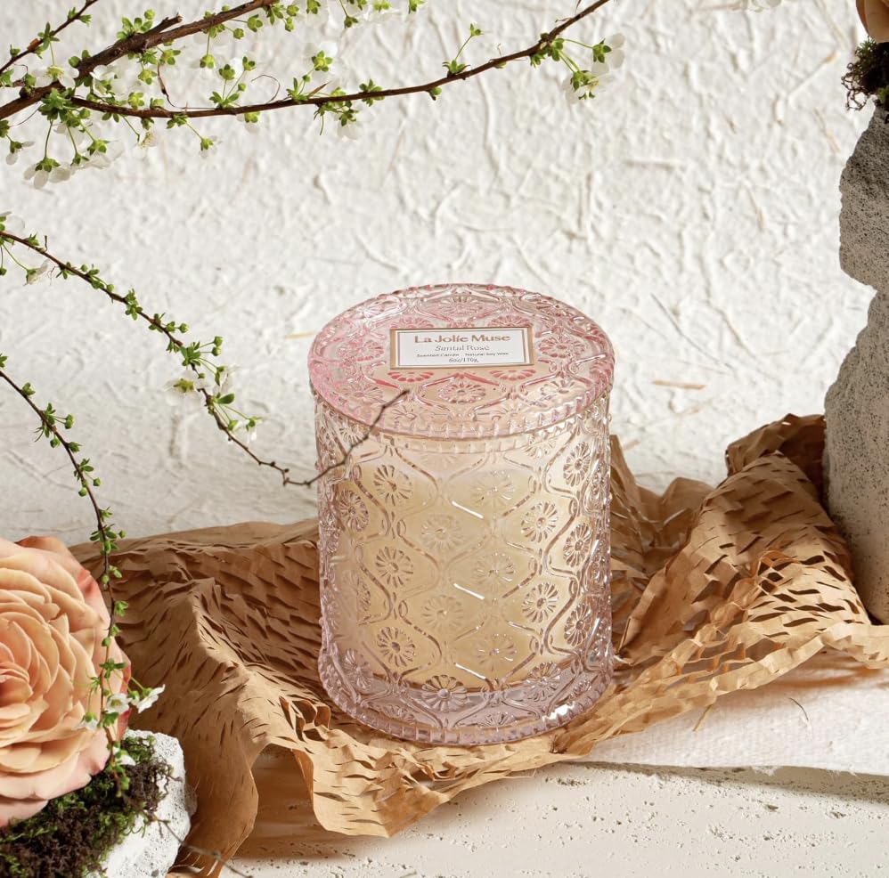 LA JOLIE MUSE Sandalwood Rose Candle, Scented Candles Gifts for Women, Natural Soy Candle, 6 oz 40 Hours Burn, Candles for Home Scented