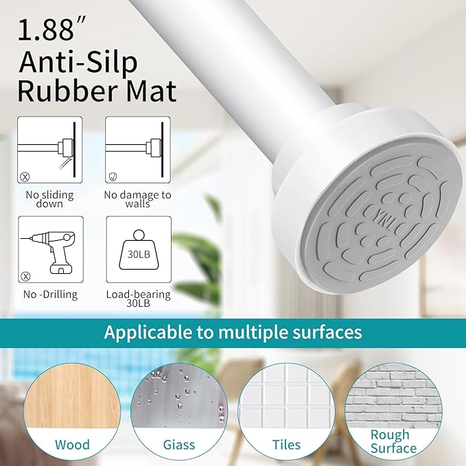 Tension Curtain Rod 36-120In(3-10Ft) with 2 Rod Holders, No Drilling Never Rust Long Shower Curtain Rod, Adjustable Spring Curtain Rod for Large Window or Outdoor Patio, Stainless steel, White