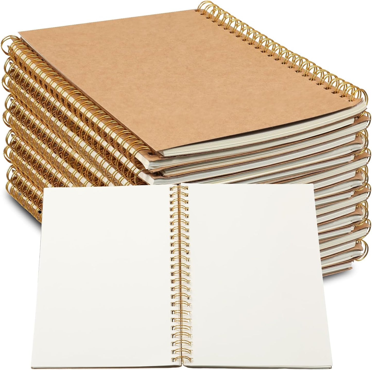 SHENLIU 24 Pack Blank Spiral Notebook, A5 Unlined Spiral Notebook, 100 Pages/ 50 Sheets Journal Sketch Books 8.3"x 5.5" Soft Cover Kraft Diary Planner for School Travel Office (Brown)